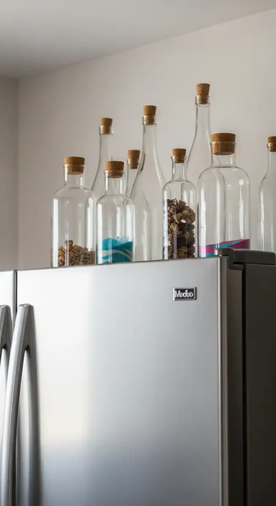 Tall decorative bottles with cork stoppers