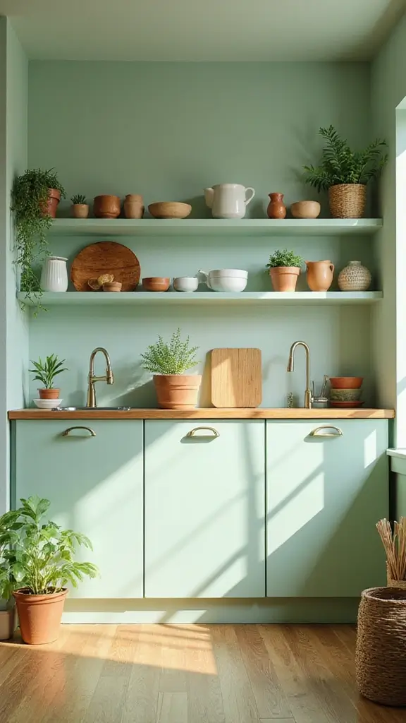 21 Light Green Kitchen Ideas That Will Transform Your Cooking Space (You Won't Believe #15!) - 5. Earthy Green Decor Accents