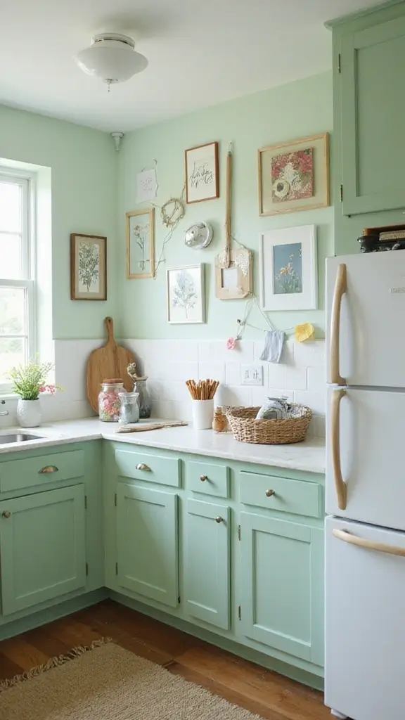 21 Light Green Kitchen Ideas That Will Transform Your Cooking Space (You Won't Believe #15!) - 21. Light Green DIY Art