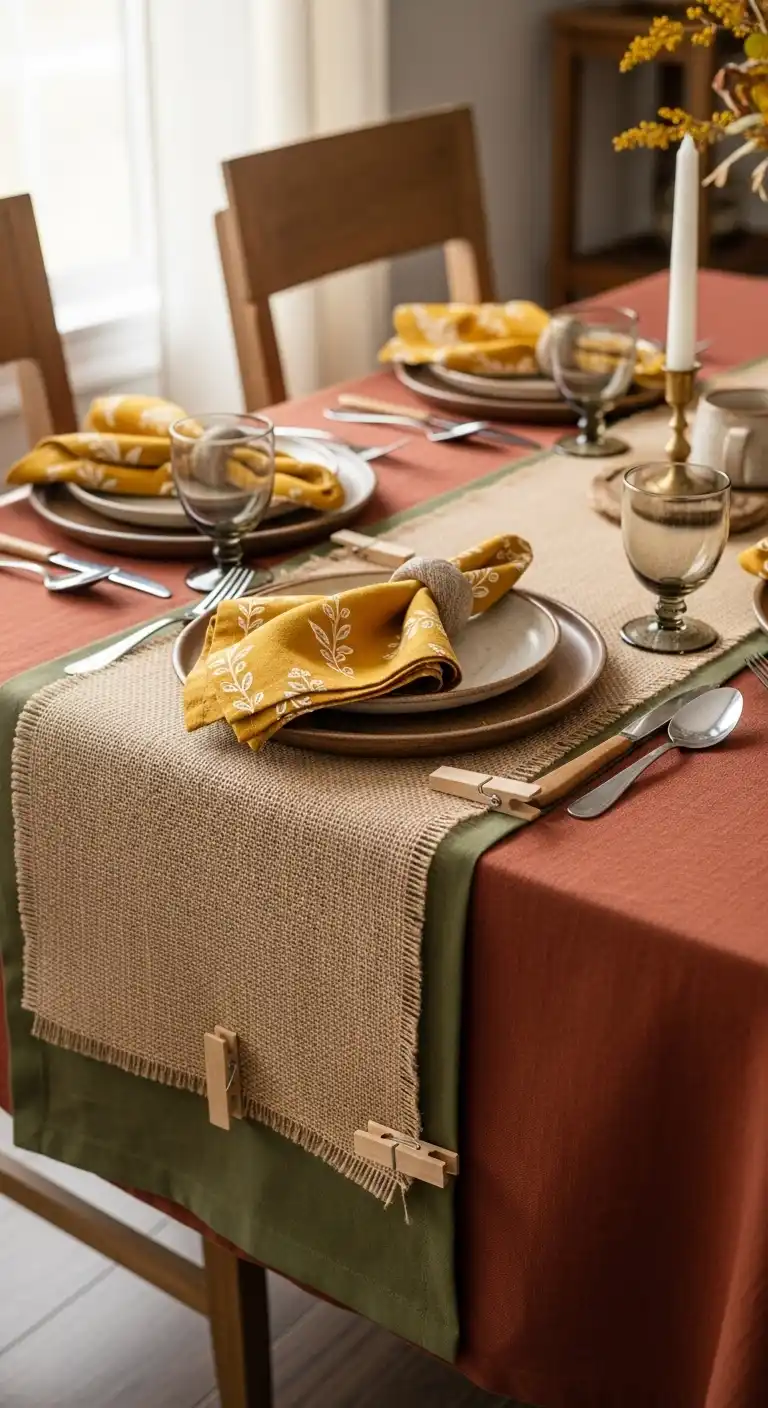 1) Layered Table Linens in Earthy Tones