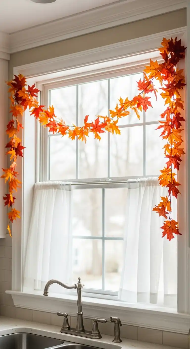 1. Autumn Leaf Garland Draped Across the Window
