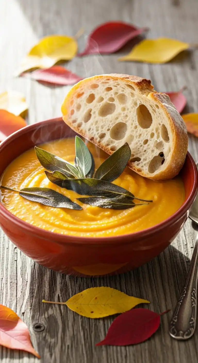 1. Creamy Butternut Squash Soup with Crispy Sage