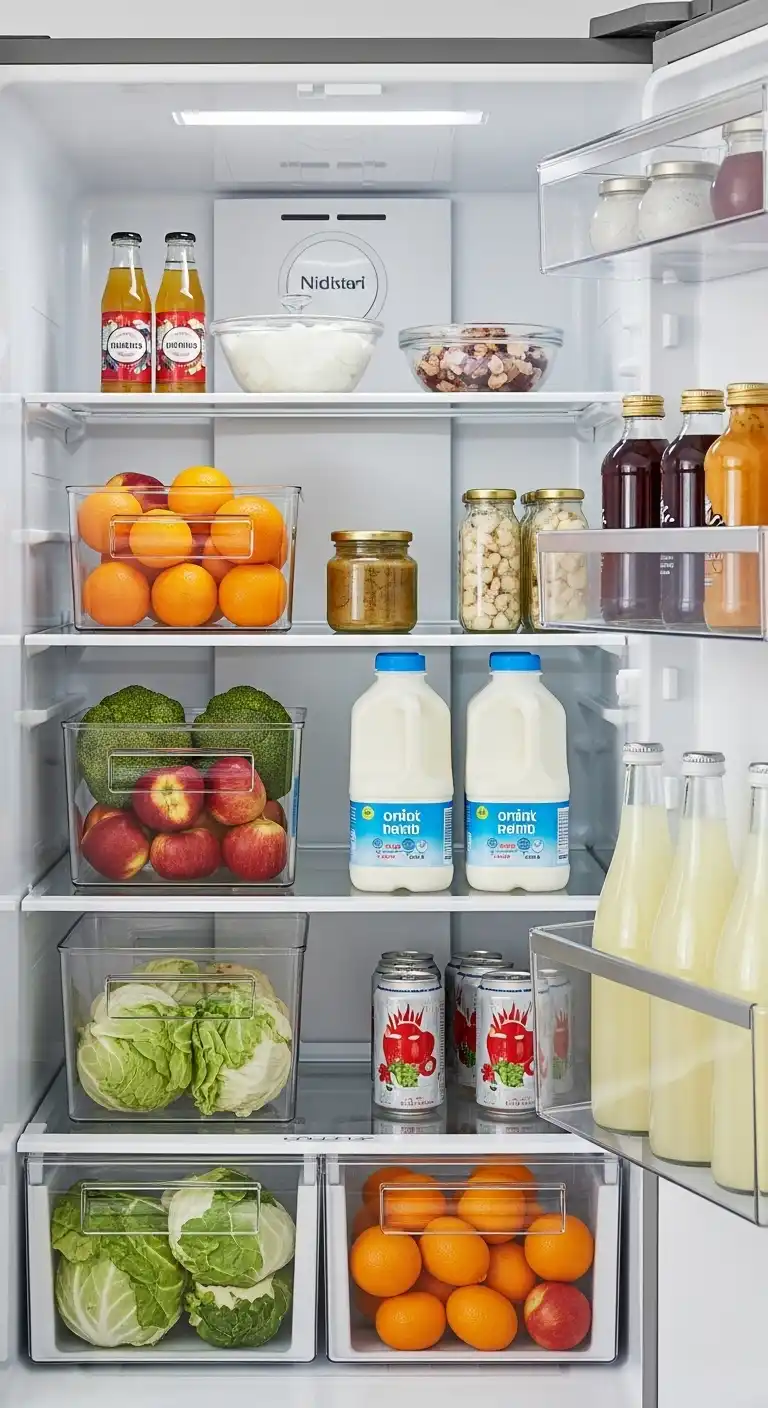 11) Use stackable fridge bins to maximize space