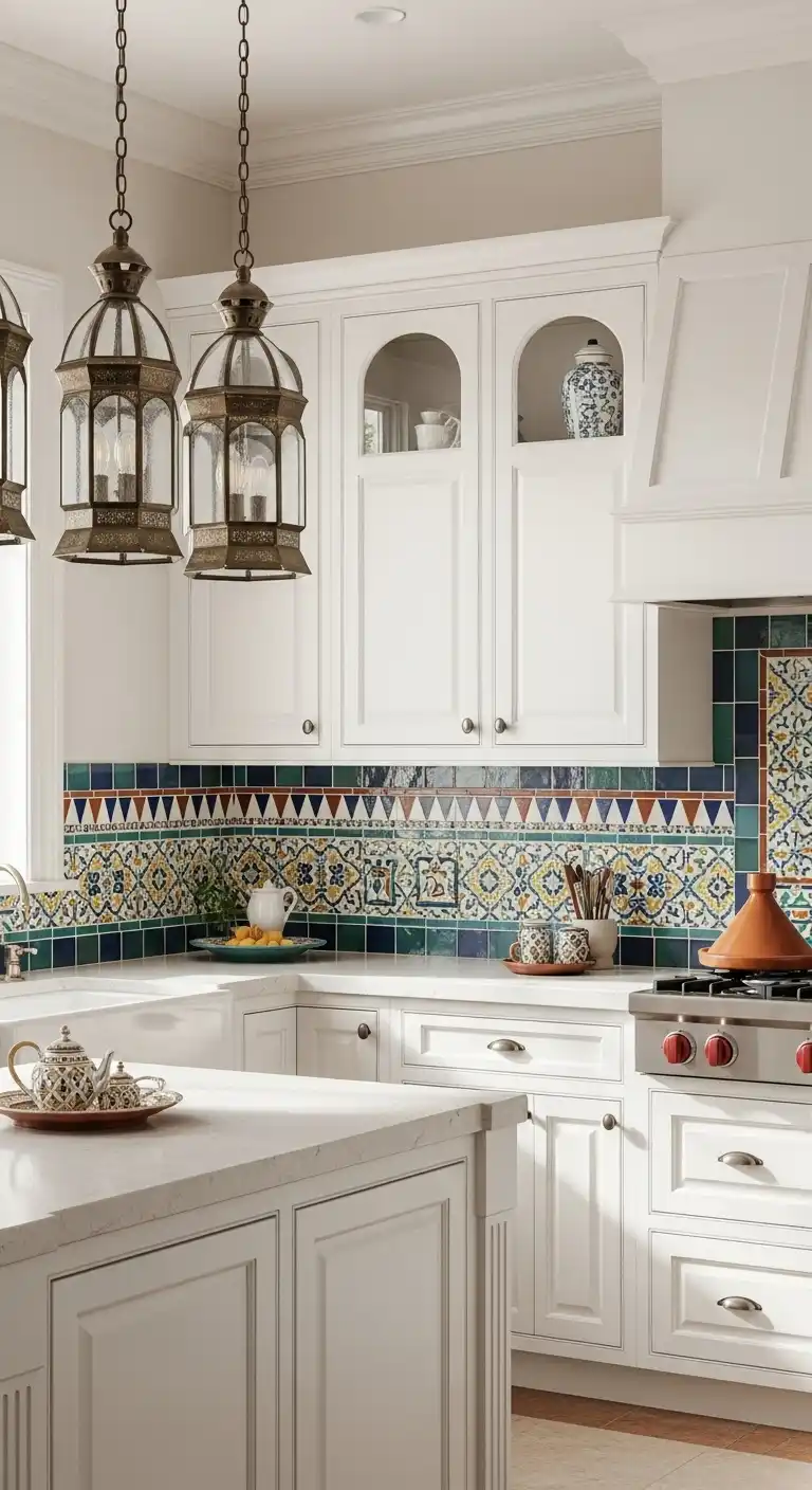 11. Moroccan-Inspired White Kitchen Design