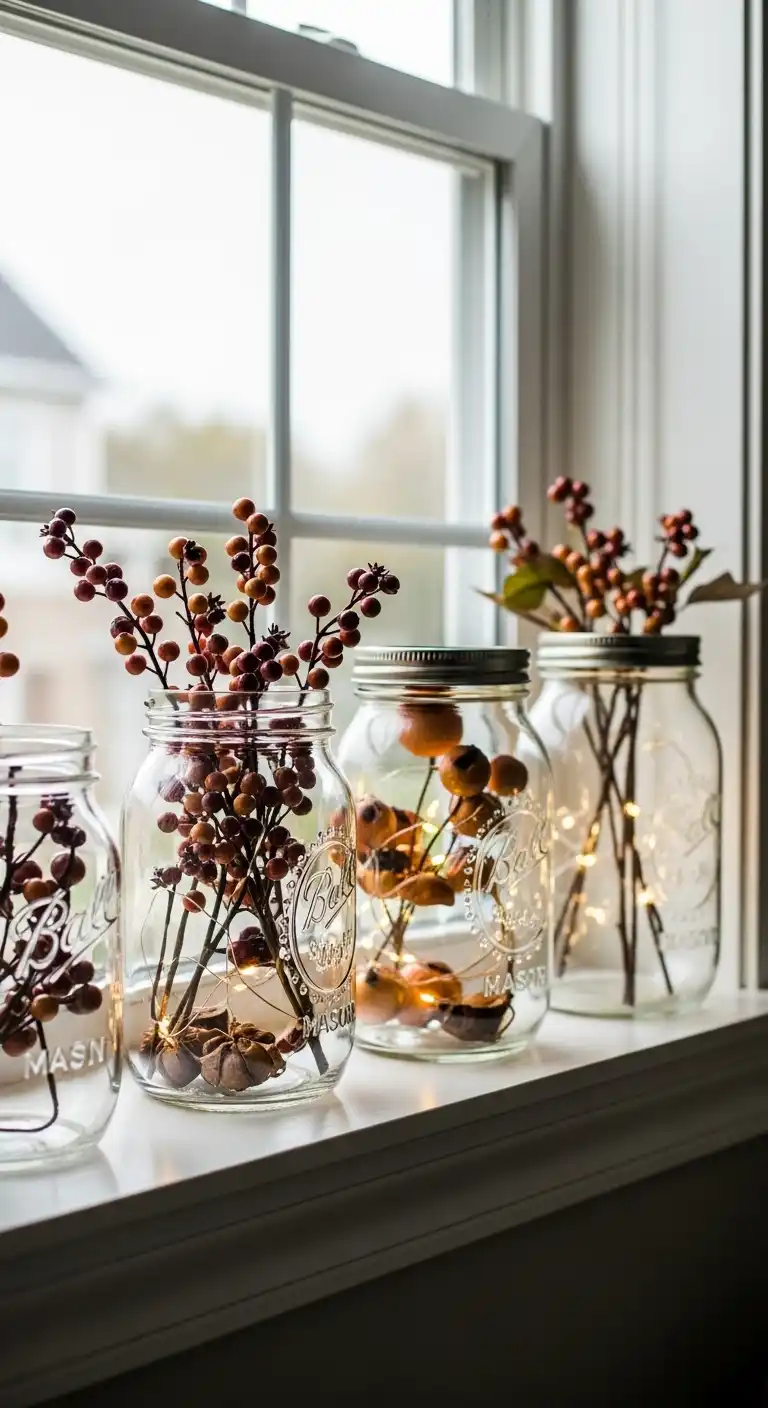 12. Mason Jar Displays Filled with Fall Elements