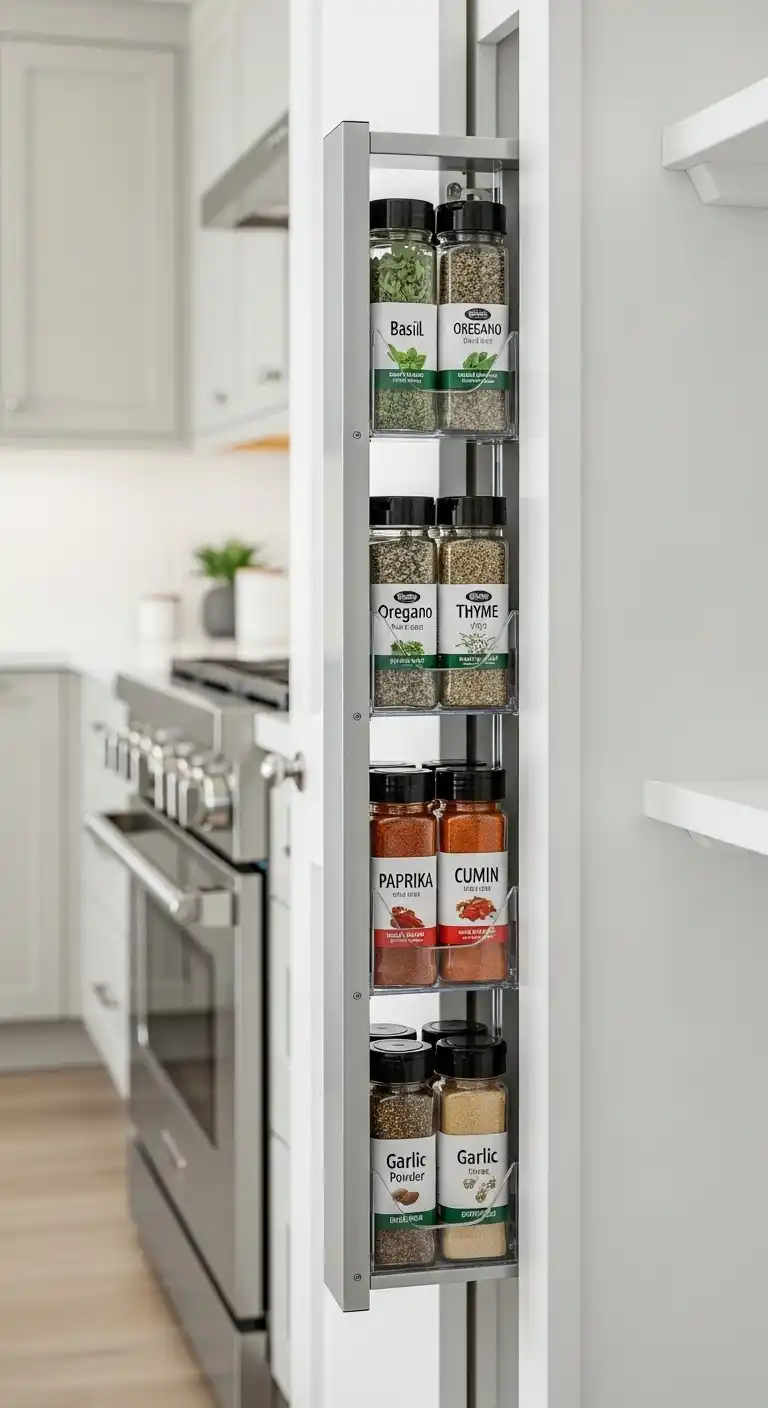 13) Save Space with Slide-Out Spice Racks