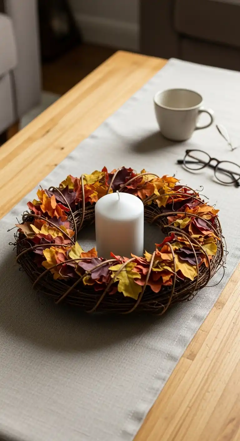 14) Rustic Leaf Wreath Centerpiece