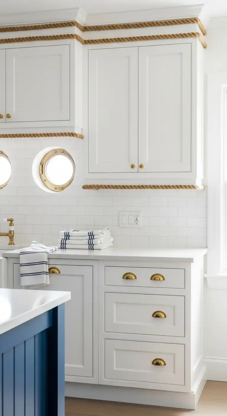 14. Nautical-Themed White Kitchen Design