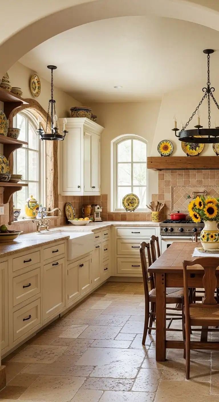 16. Tuscan-Inspired White Kitchen Design