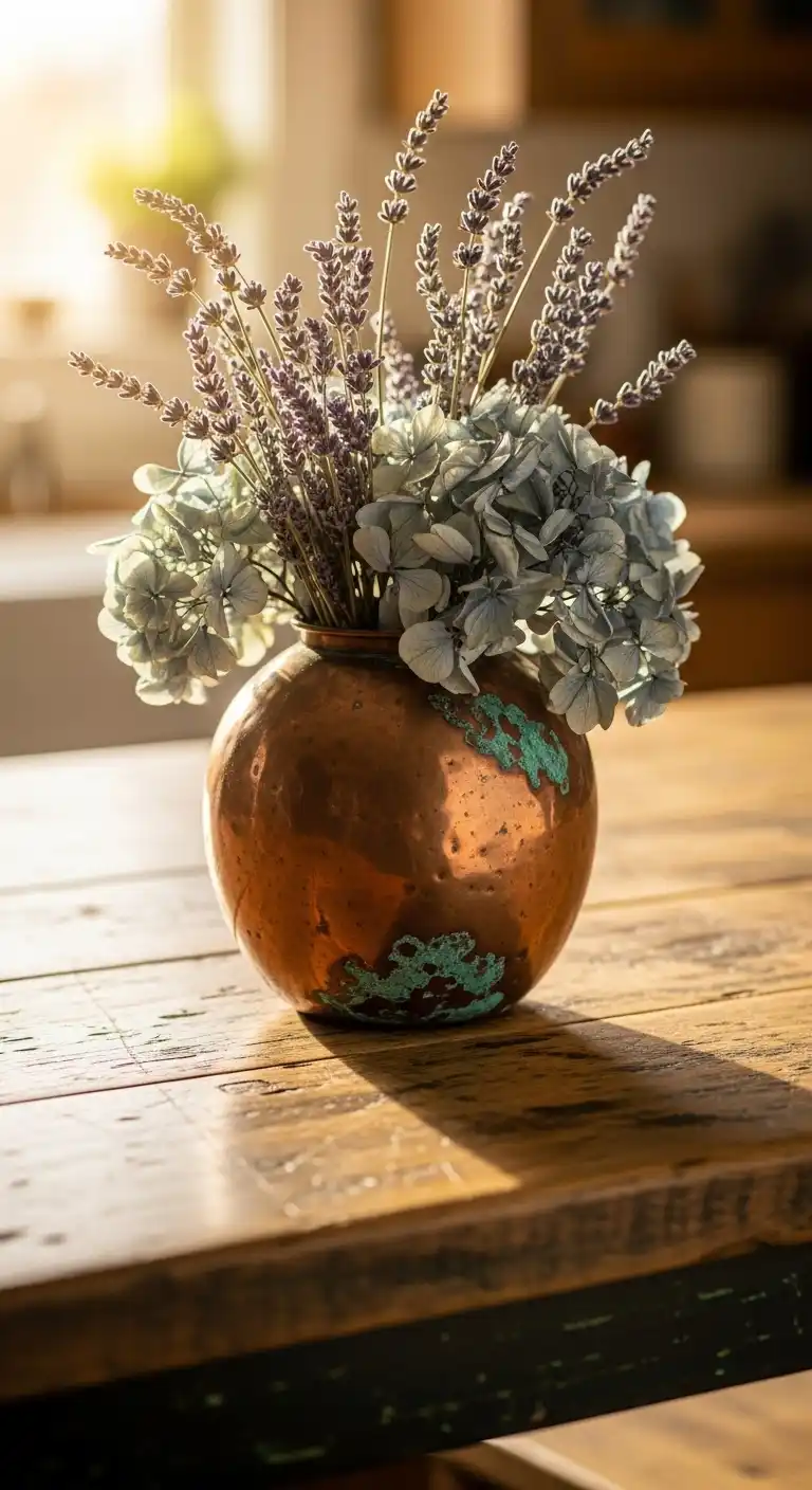 17) Copper Accents with Dried Flowers