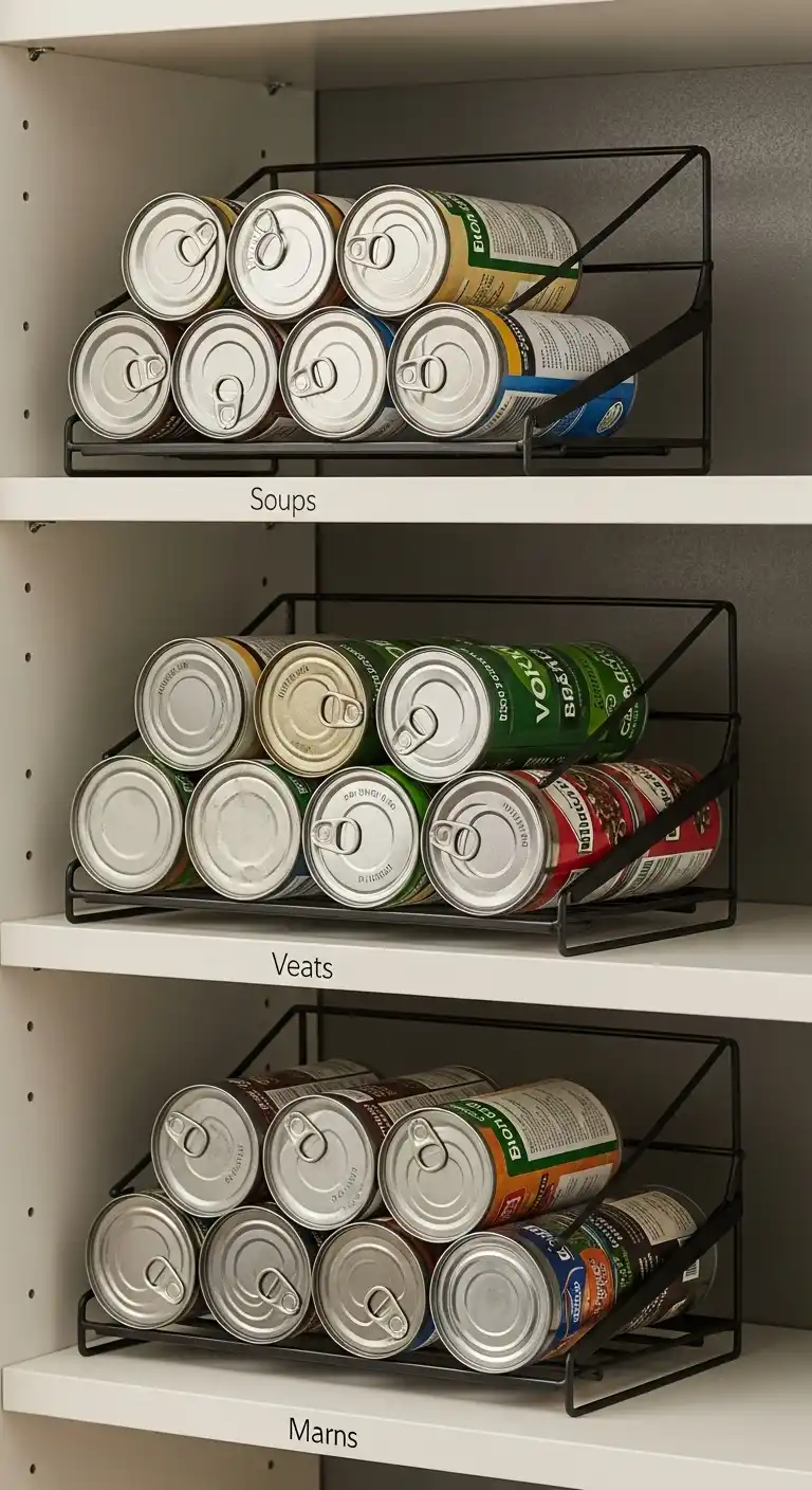 17) Try Tiered Can Racks for Easy Rotation