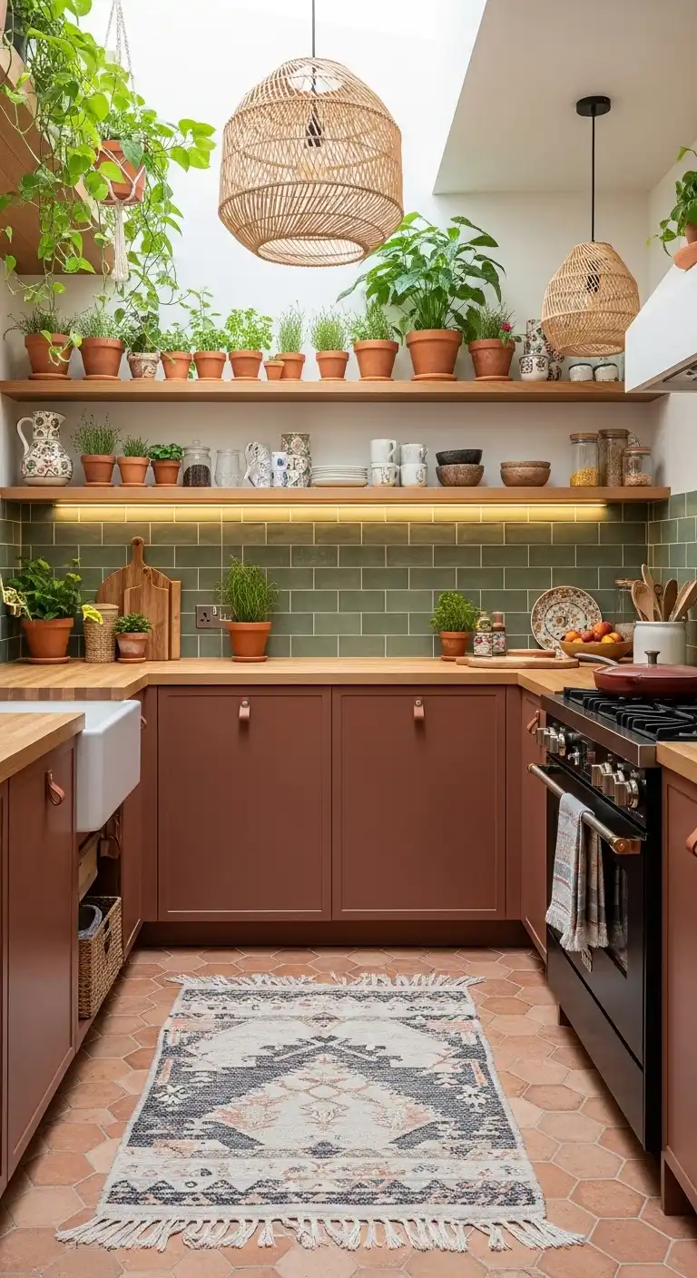 Terracotta Kitchen Ideas: 19 Stunning Ways to Use Earthy Tones 21 17. Bohemian Greenhouse – Terracotta Meets Lush Botanicals