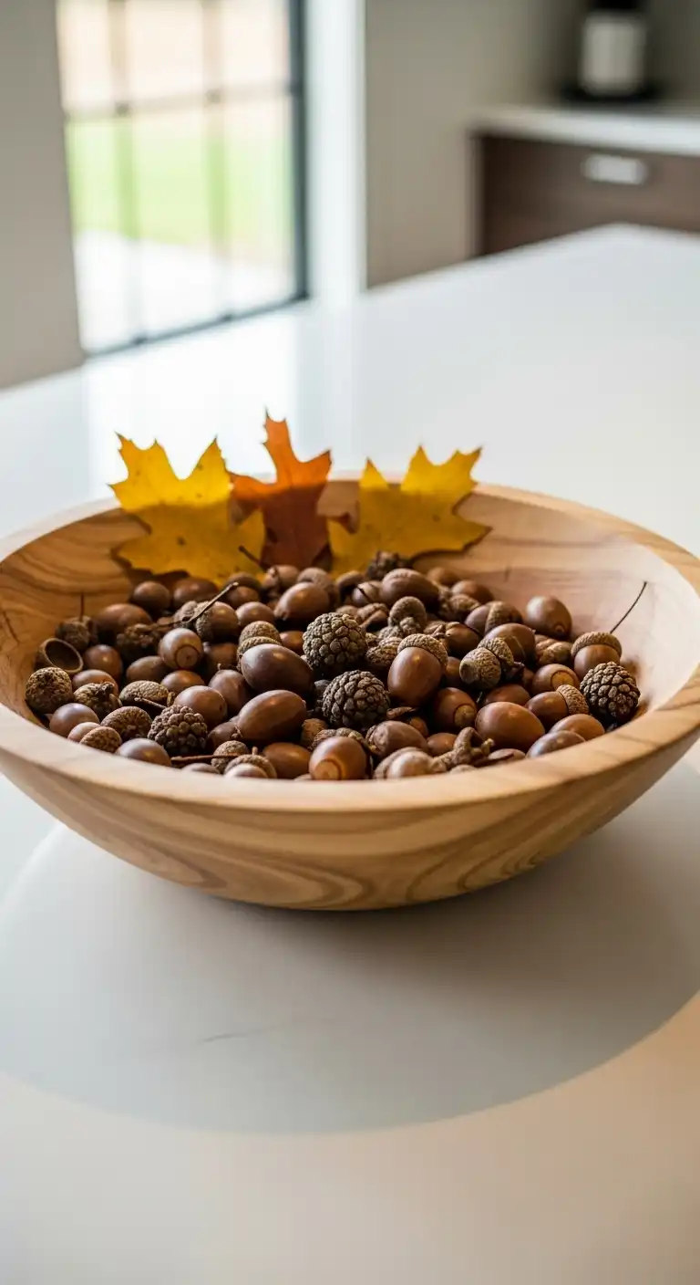 18) Minimalist Wooden Bowls with Acorns