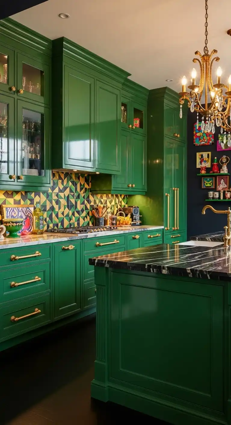 18. Bold Green Kitchen Design