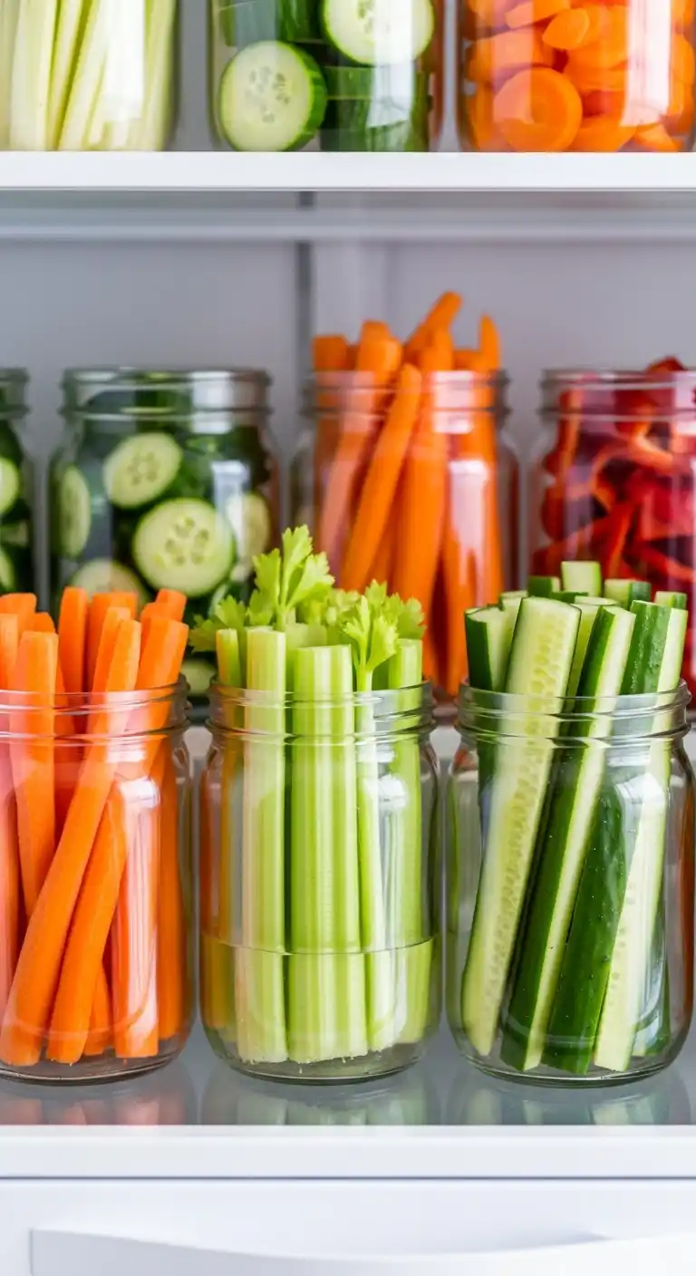 19. Store Cut Fruits & Veggies in Pretty Glass Jars