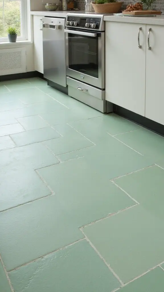 21 Light Green Kitchen Ideas That Will Transform Your Cooking Space (You Won't Believe #15!) - 17. Light Green Tile Flooring
