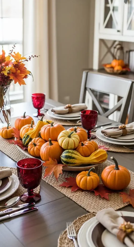 2) Centerpiece of Miniature Pumpkins and Gourds