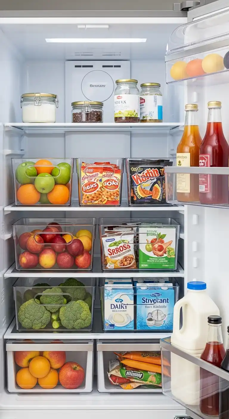 2) Use clear plastic bins for grouping items