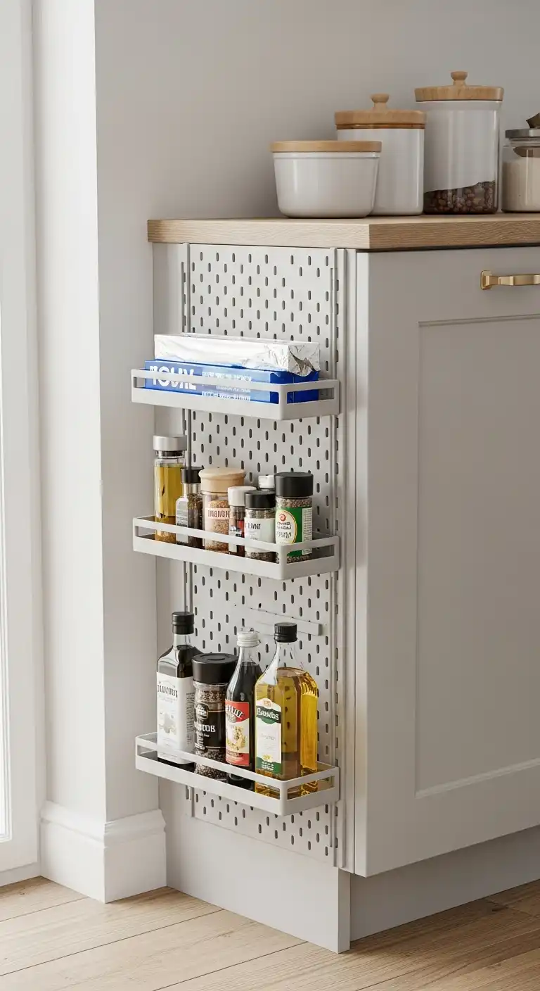 20) Use the Side of Cabinets or Islands for Storage