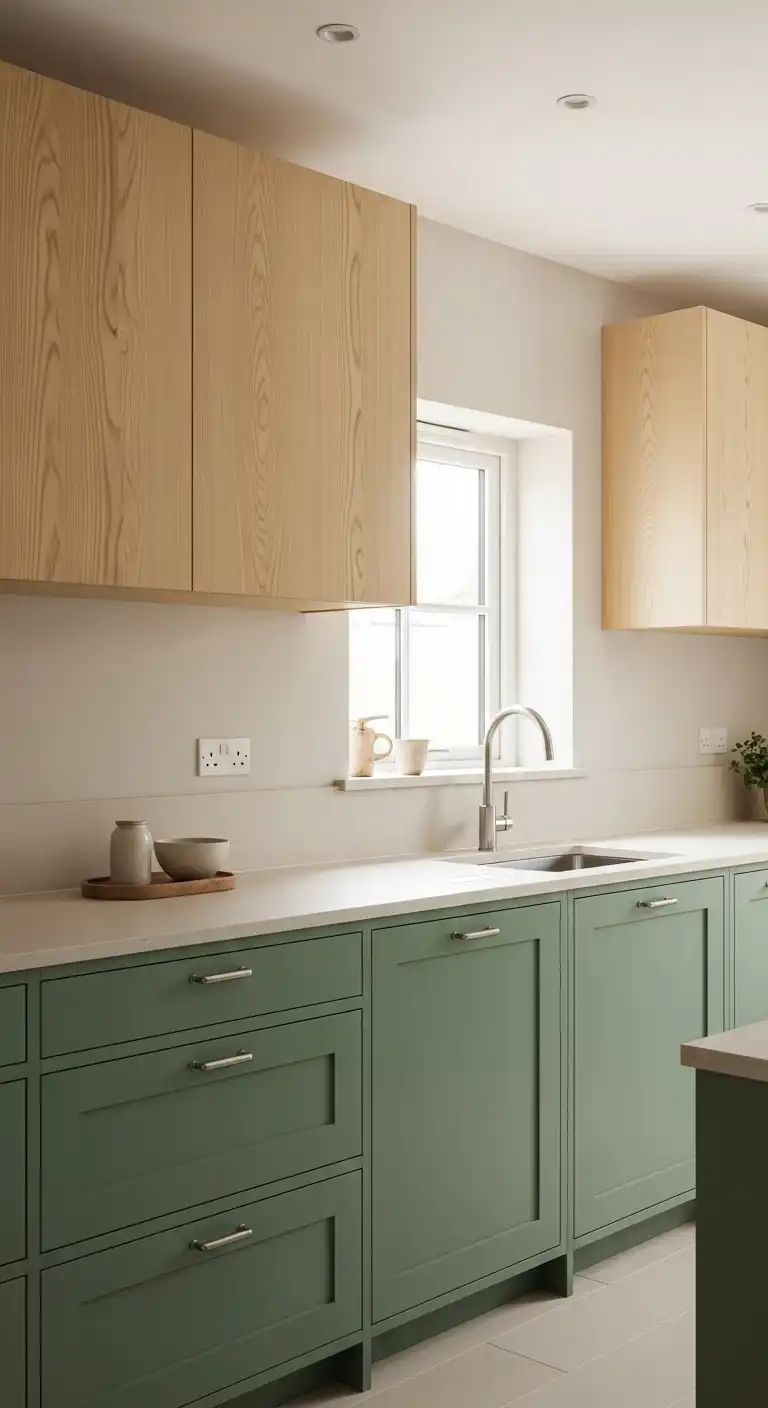 20. Green with Light Wood Cabinets