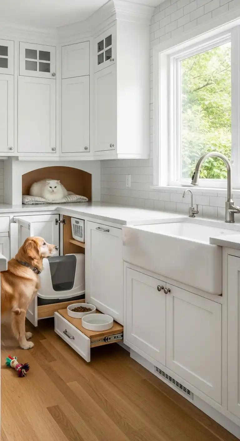 20. Pet-Friendly White Kitchen Design