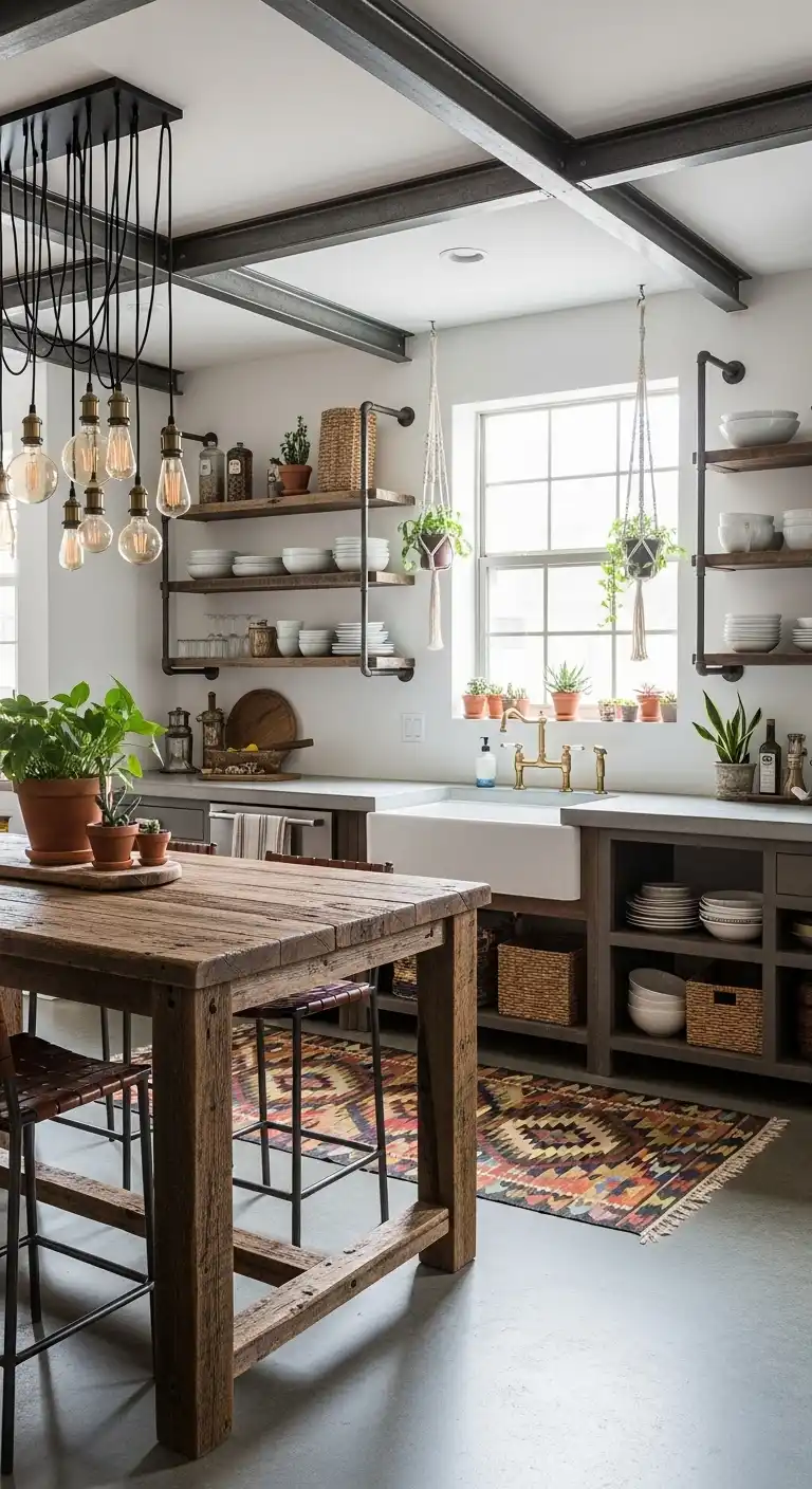 22. Boho Industrial Kitchen Styling