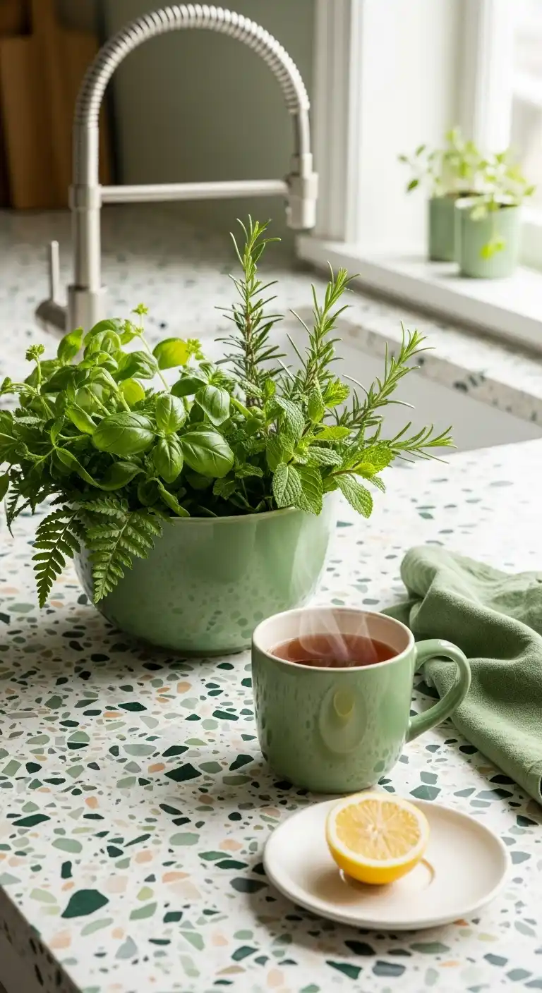 22. Fern Green & Terrazzo Kitchen