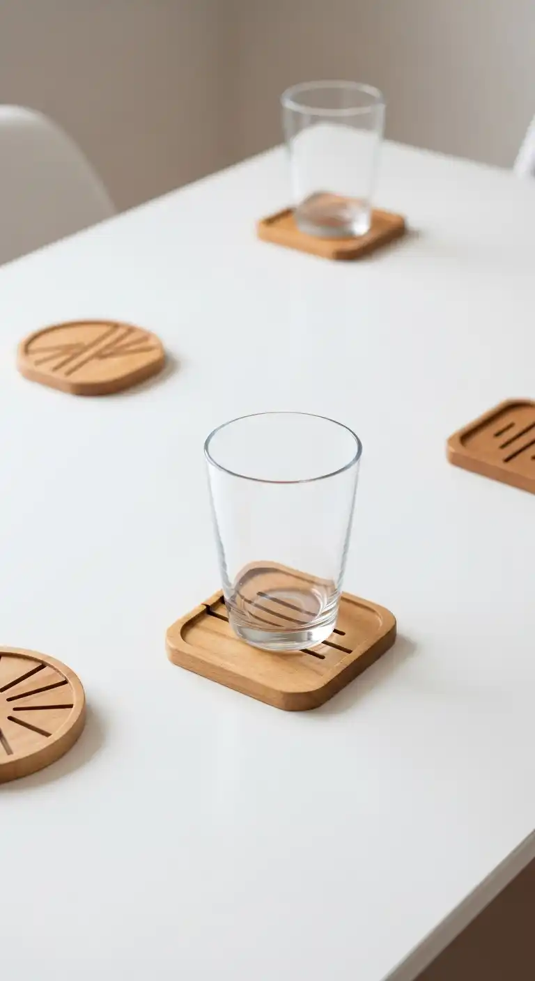 23) Arrange handcrafted wooden coasters