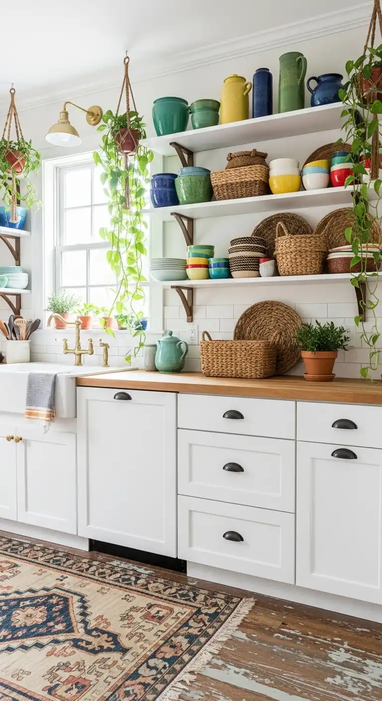25. Boho-Chic White Cabinet Style