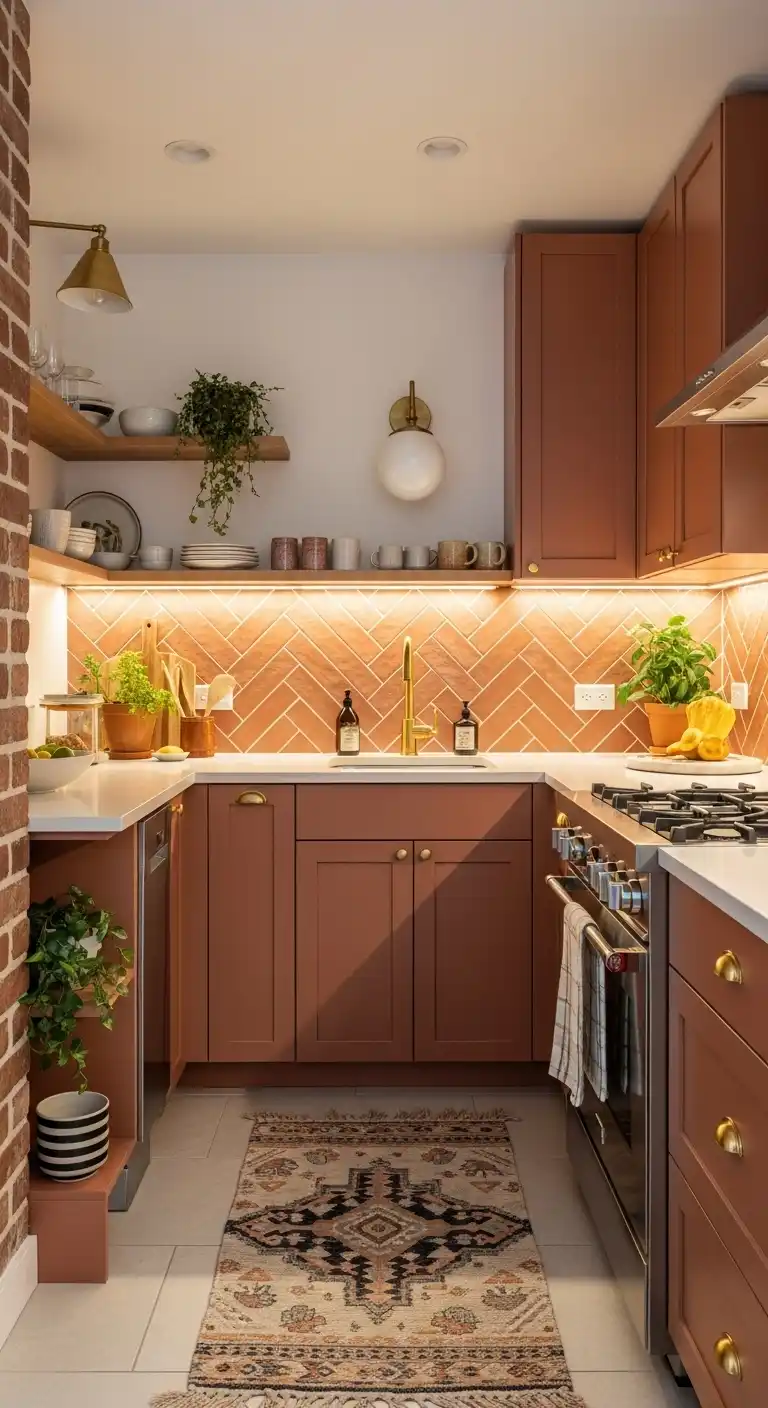 Terracotta Kitchen Ideas: 19 Stunning Ways to Use Earthy Tones 7 3. Urban Eclectic – Cozy Terracotta & Brass Glam