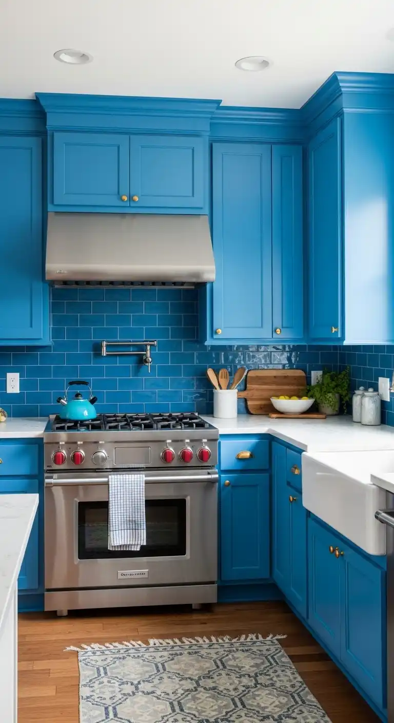 31. Bold Blue Kitchen Makeover