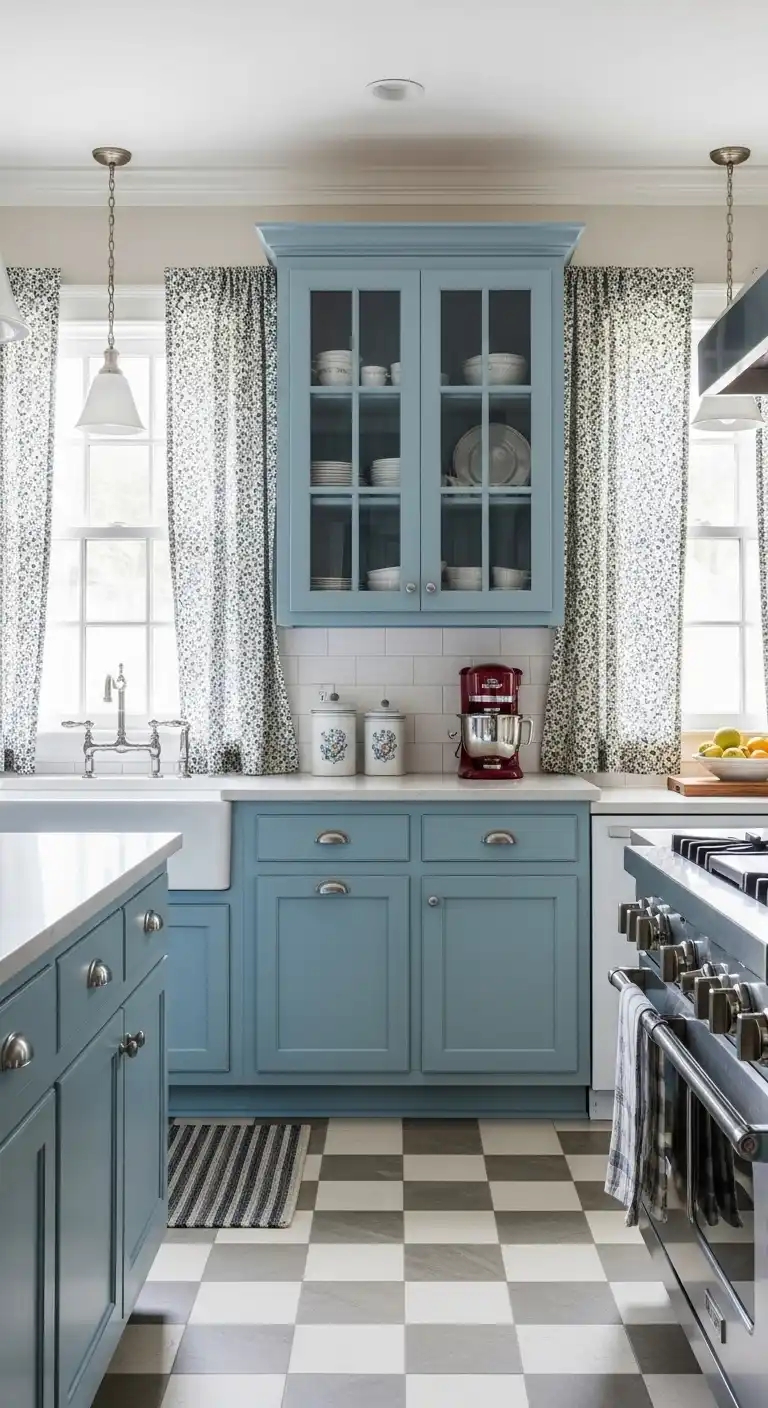 32. Vintage Blue Kitchen Cabinets Trend
