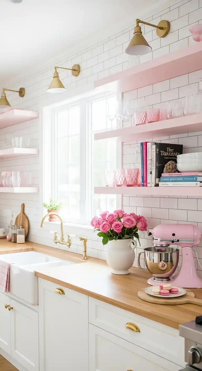 34. Pastel Pink Floating Shelves
