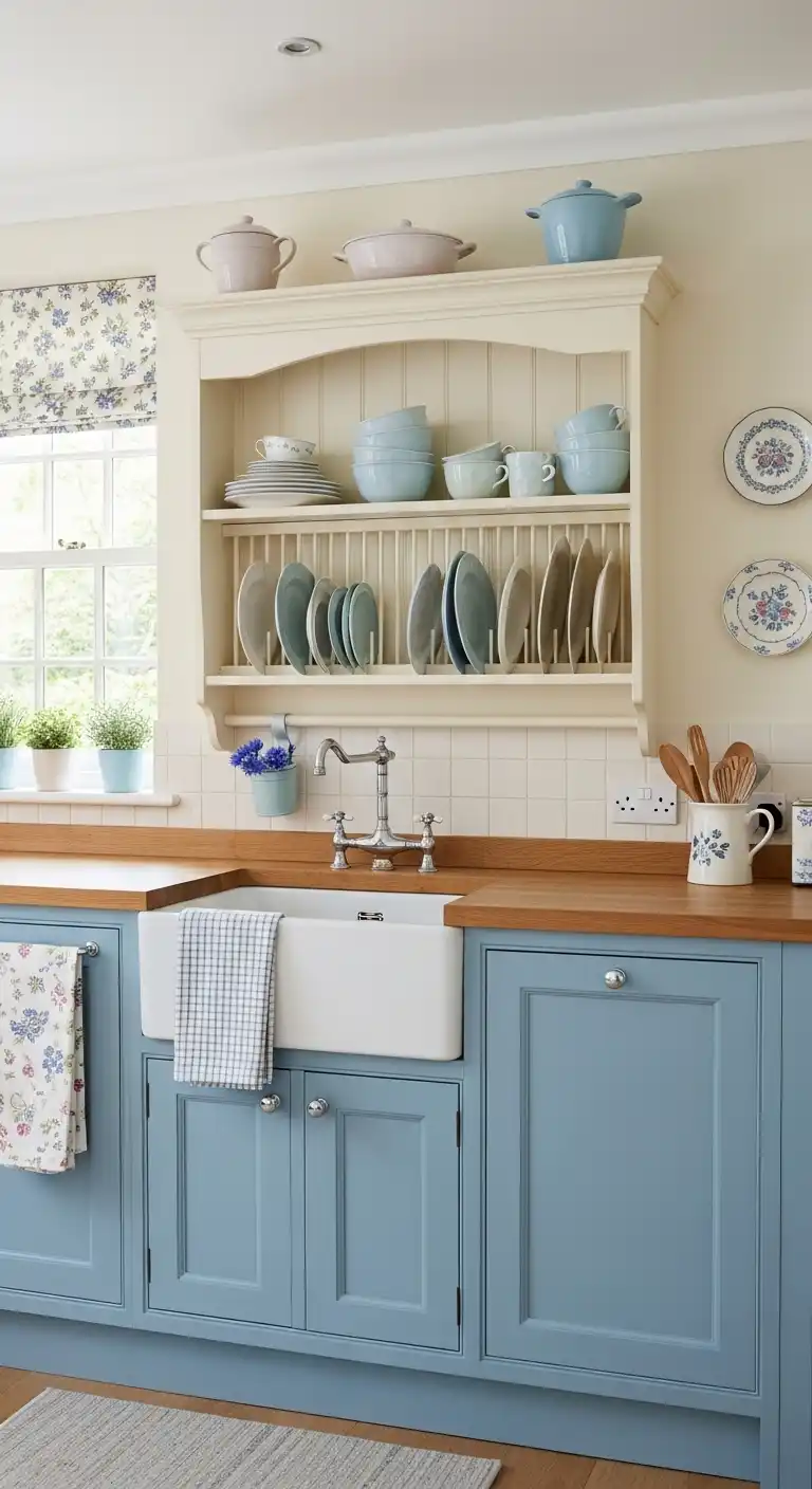 37. Nostalgic Cornflower Kitchen Design