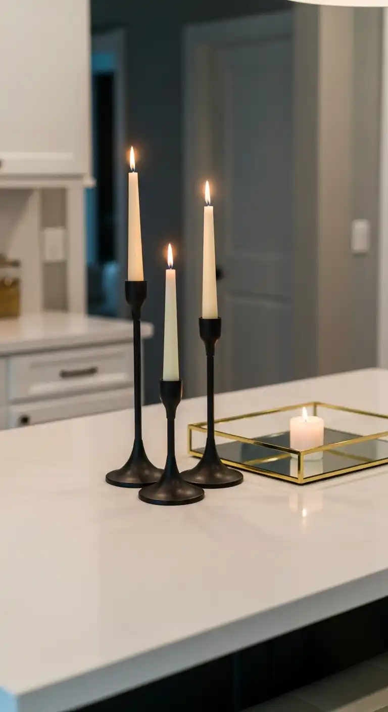 4) Matte Black Candle Holders with Taper Candles