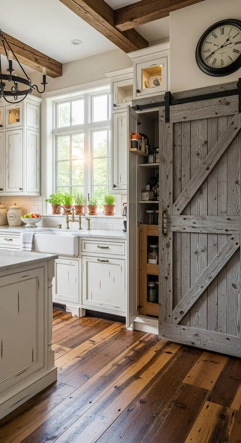 4. White Shaker Cabinets in a Rustic Kitchen