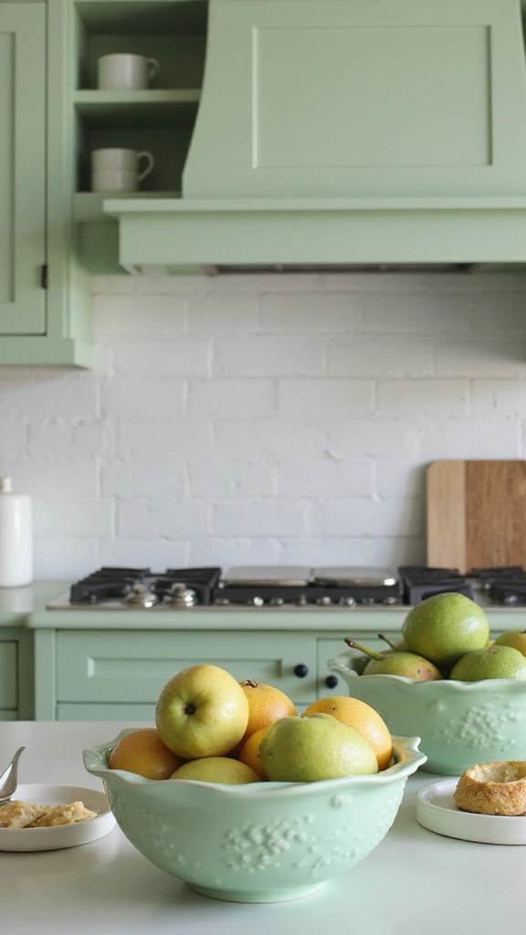 21 Light Green Kitchen Ideas That Will Transform Your Cooking Space (You Won't Believe #15!) - 19. Light Green Decorative Bowls