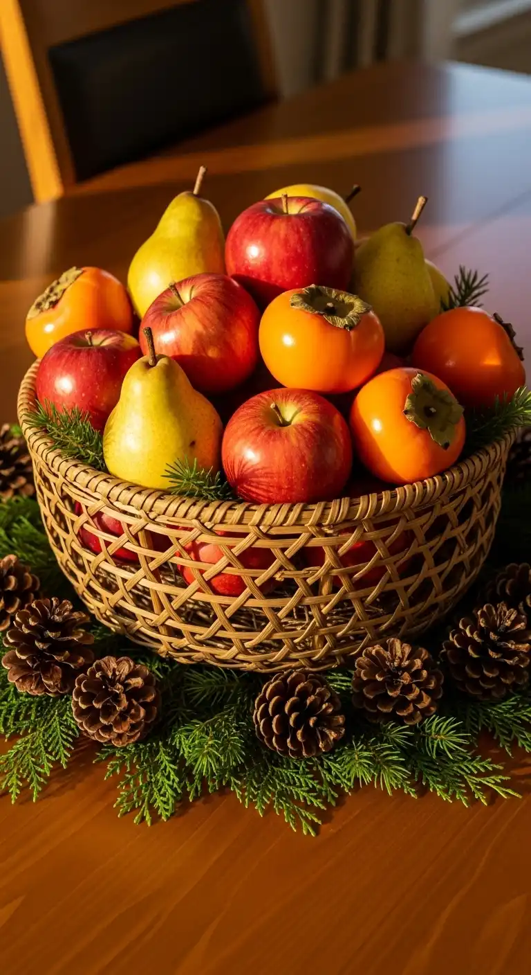 5) Woven Basket with Seasonal Fruits