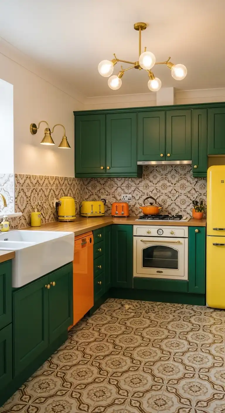5. Retro Forest Green Kitchen Vibes