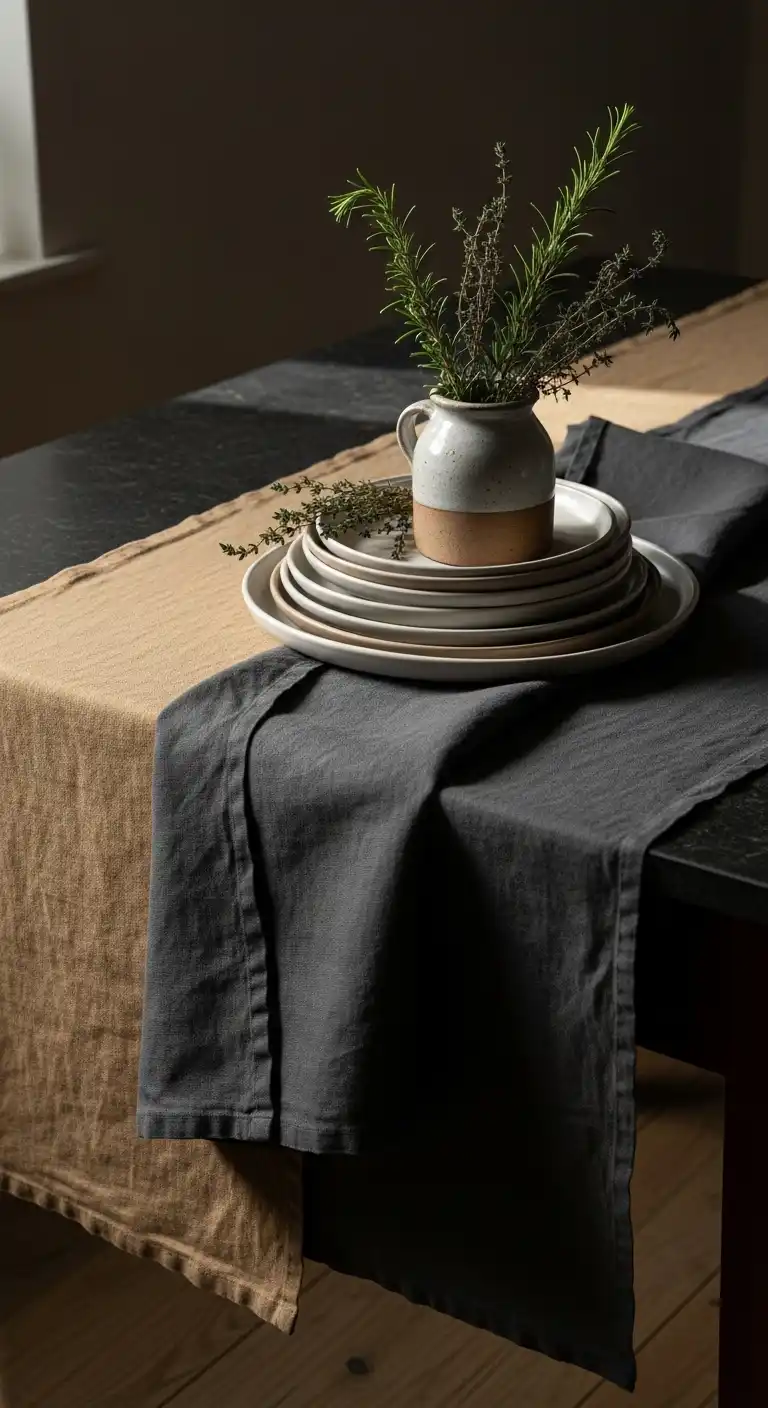 6) Layered Linen Runners for Soft Texture