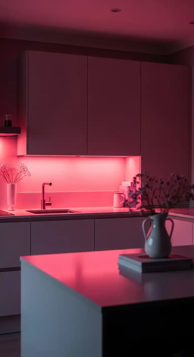 6. Vibrant Pink Cabinet Lighting