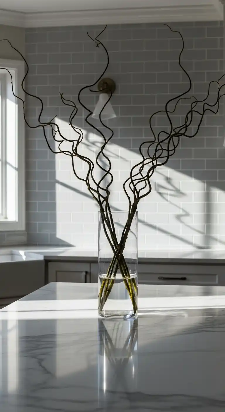 7) Minimalist Glass Vases with Bare Branches
