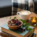7) Stacked Books with Organic Touches
