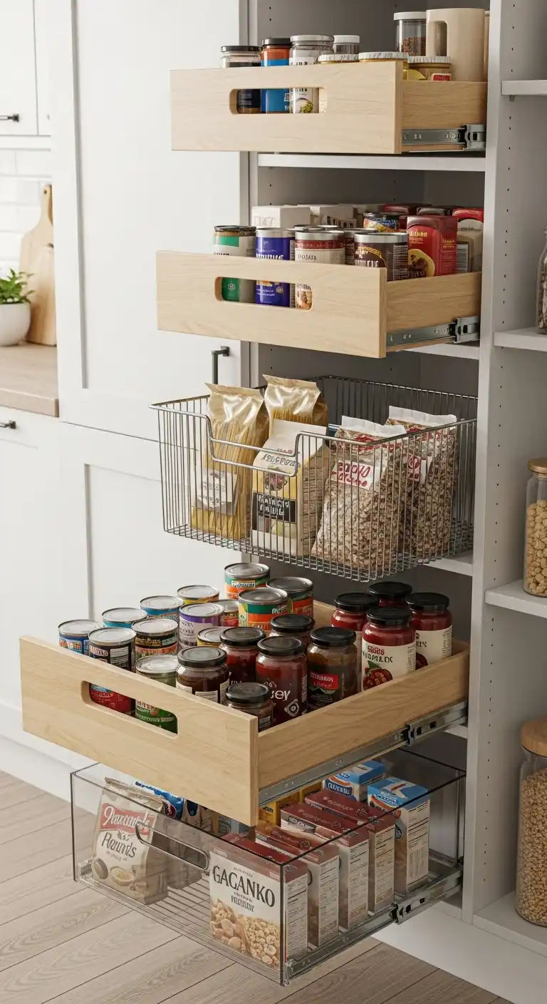 7. Add Pull-Out Drawers for Deep Shelves