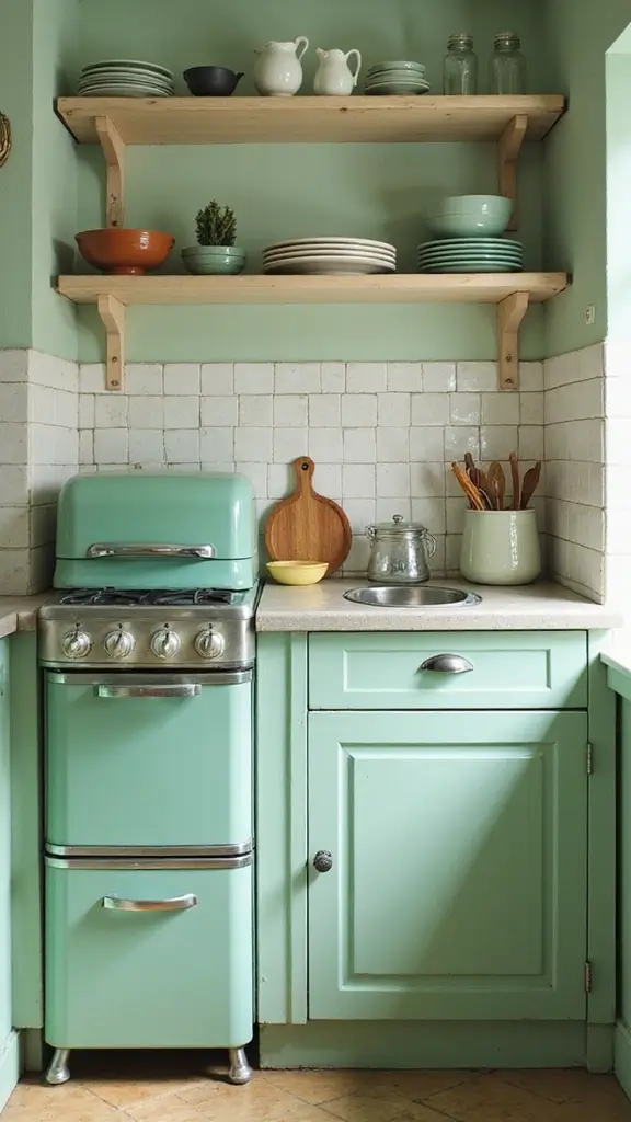 21 Light Green Kitchen Ideas That Will Transform Your Cooking Space (You Won't Believe #15!) - 13. Vintage Light Green Accents