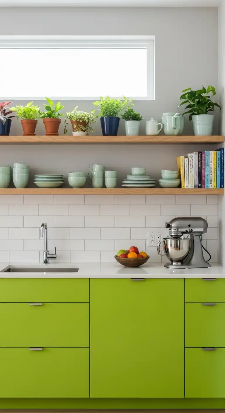 8. Lime Green & Wood Shelves
