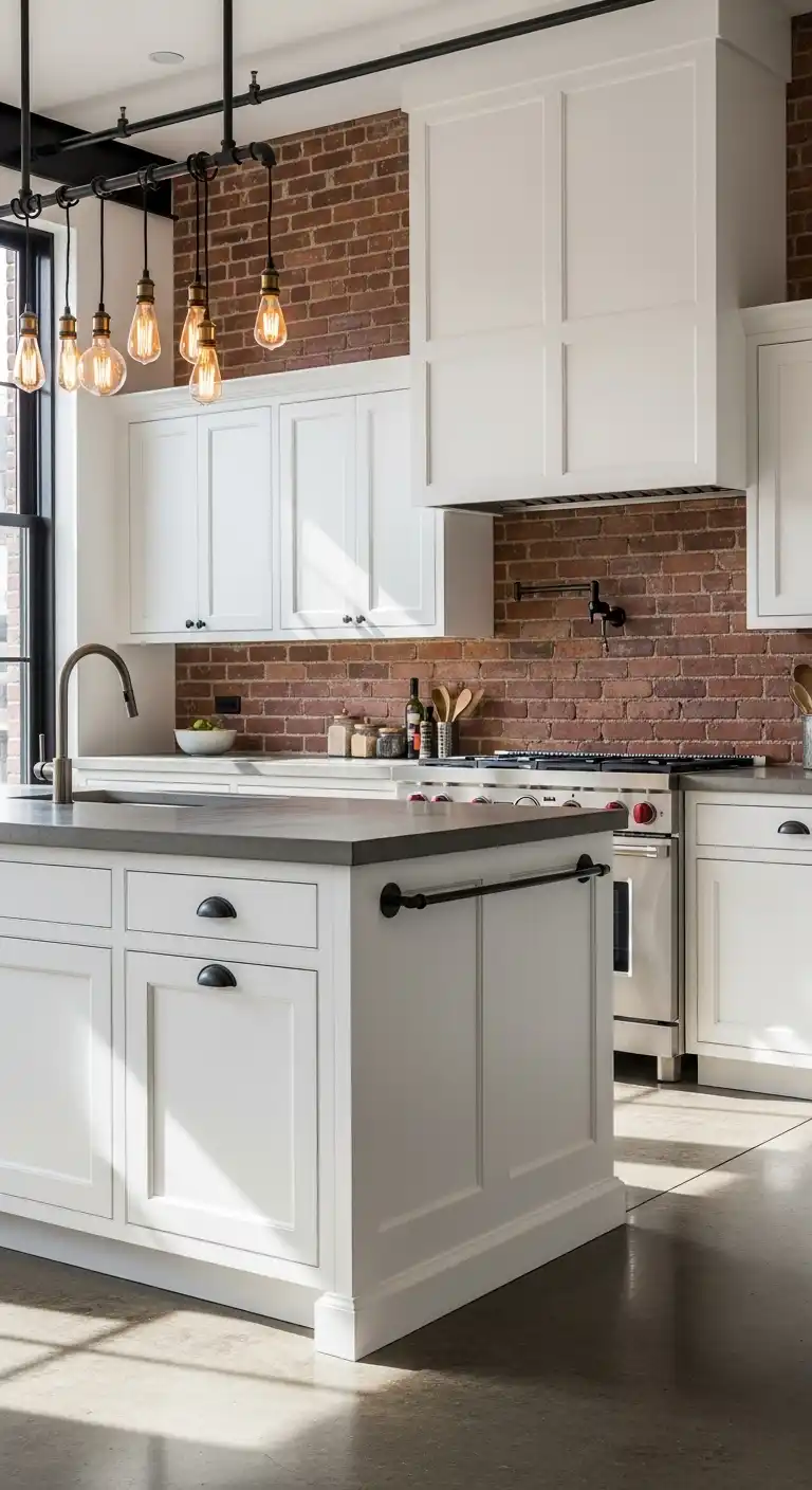 9. Industrial White Kitchen Design