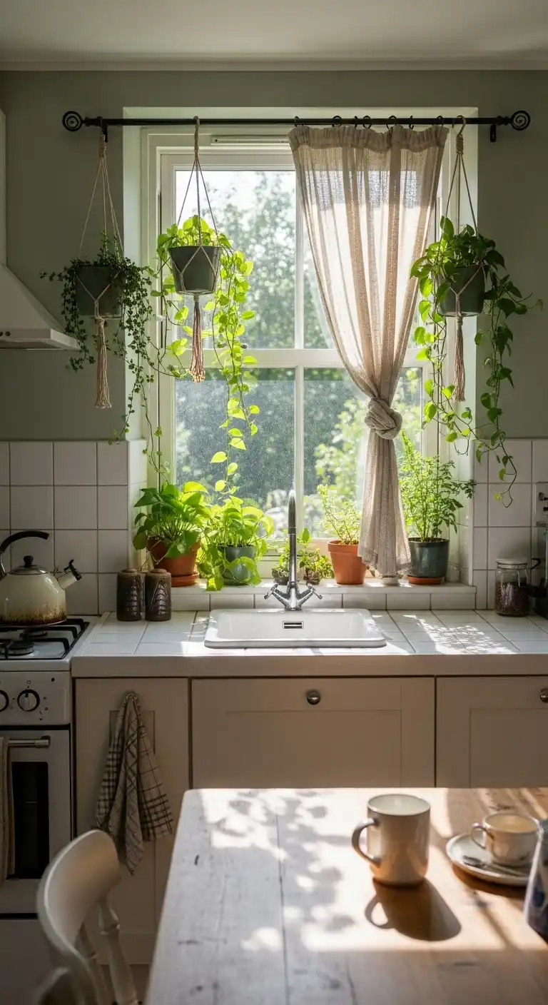 Greenery-Adorned Kitchen Windows