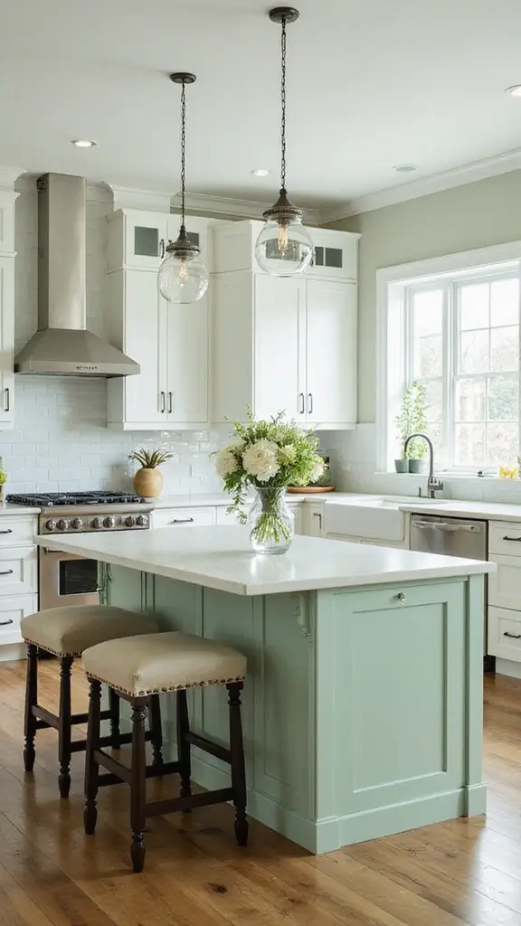 21 Light Green Kitchen Ideas That Will Transform Your Cooking Space (You Won't Believe #15!) - 3. Accent Green Islands