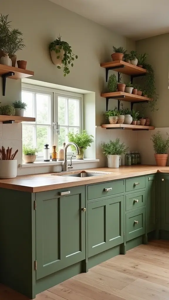 15 Stunning Olive Green Kitchen Ideas That Will Transform Your Cooking Space! - 3. Olive Green and Natural Wood